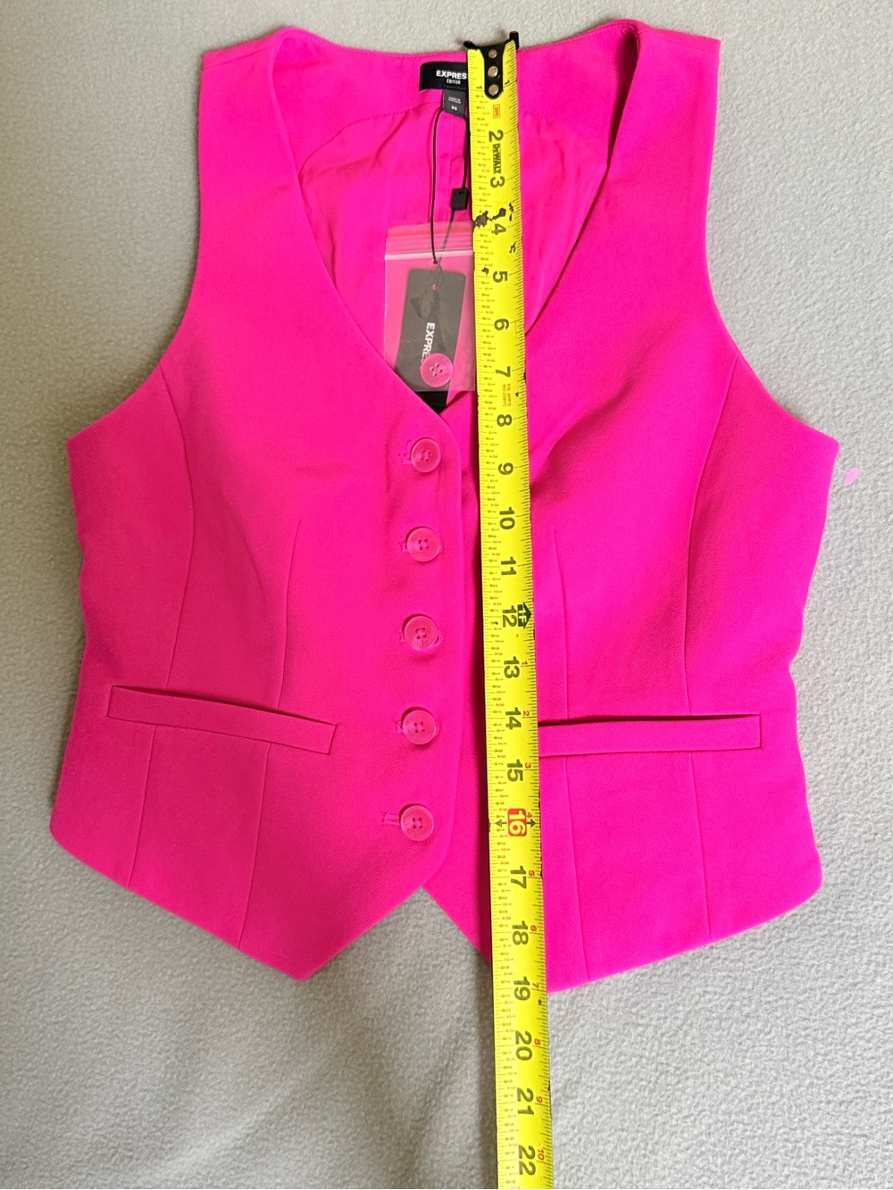 Express Vibrant Fuchsia Button Front Vest - Picture 8 of 8